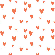 Vector Seamless Pattern With Red Cute Hearts
