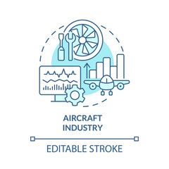 Wall Mural - Aircraft industry turquoise concept icon. Digital replica creation abstract idea thin line illustration. Isolated outline drawing. Editable stroke. Roboto-Medium, Myriad Pro-Bold fonts used