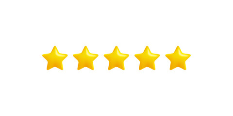 3d render stars isolated on white background. 3d cartoon icon of five star for mobile app and web de