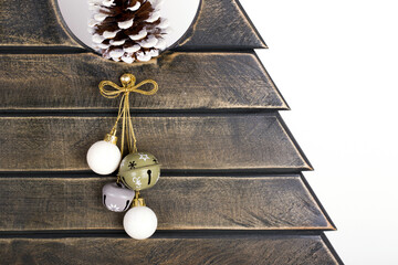 Poster - Wooden Christmas tree home decor isolated on a white background