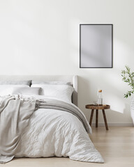 Wall Mural - poster frame mock up in scandinavian style bedroom interior , 3d rendering