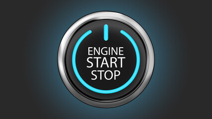 Engine start stop button with blue shine