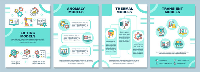 Wall Mural - Digital twin models green brochure template. Modeling. Booklet print design with linear icons. Vector layouts for presentation, annual reports, ads. Arial-Black, Myriad Pro-Regular fonts used