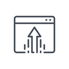 Upload to website or Internet line icon. Web page with arrow up vector outline sign.