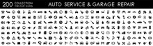 Auto Service, Car Repair Icon Set. Car Service And Garage. Big Collection: Repair, Maintenance, Inspection, Parts, Units, Elements - Stock Vector.