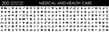 Medecine And Health Icon Symbols. Set 207 Medical Care Icon. Pills, Doctor, Intensive Care, COVID 19, Hospital, Ambulance, Virus Icons - Stock Vector.