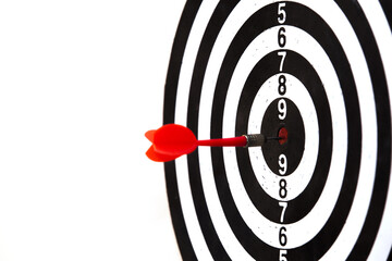 Poster - Dartboard with dart arrow hitting the center - marketing and targeting concept