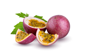 Sticker - Whole passionfruit and a half of maracuya isolated on white background.