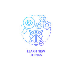 Wall Mural - Learn new things blue gradient concept icon. Mind training. Morning routine abstract idea thin line illustration. Isolated outline drawing. Roboto-Medium, Myriad Pro-Bold fonts used