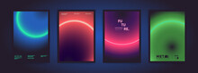 Abstract Colorful Blur Neon Gradient Cover Template Design Set For Poster, Brochure, Presentation. Aesthetic Technology Geometric Modern Fashion Concept. Vector A4 Vertical Corporate Business Layout.