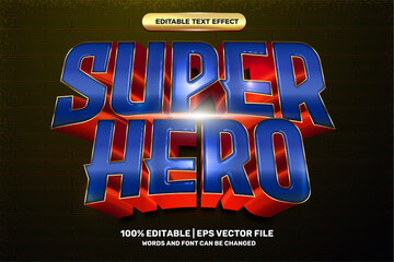 Wall Mural - super hero blue red gold 3D Editable text Effect Style