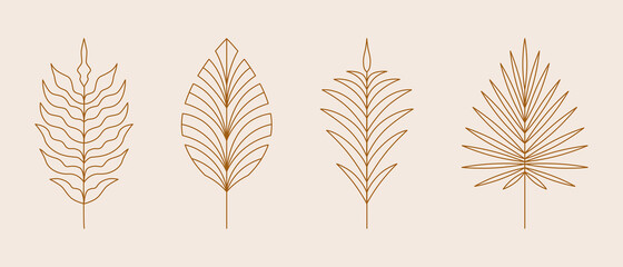 Fototapete - Vector set of linear boho icons and symbols - sun logo design templates - abstract design elements for decoration in modern minimalist style