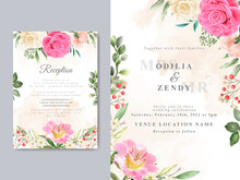 Beautiful Pink And Yellow Flowers Wedding Invitation Card