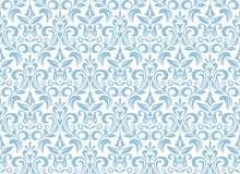 Wallpaper In The Style Of Baroque. Seamless Vector Background. White And Blue Floral Ornament. Graphic Pattern For Fabric, Wallpaper, Packaging. Ornate Damask Flower Ornament
