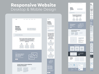 website design. responsive desktop and mobile wireframe. landing page template.