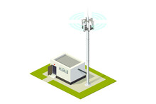 Cell Base Station With Tower And Antennas Isometric Illustration