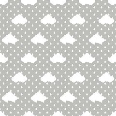 Wall Mural - Clouds and raindrops seamless pattern. modern design. Vector background