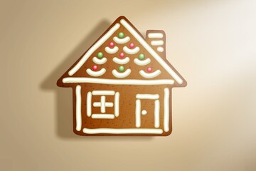 Canvas Print - Homemade gingerbread biscuit figure house with white icing ornament