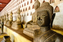 Seated Buddha Statues At A Vientiane Temple 