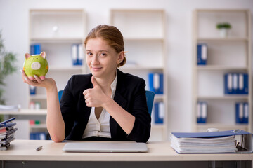 Young female employee in retirement concept