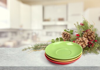 Sticker - Christmas kitchen table setting and decor for New Year