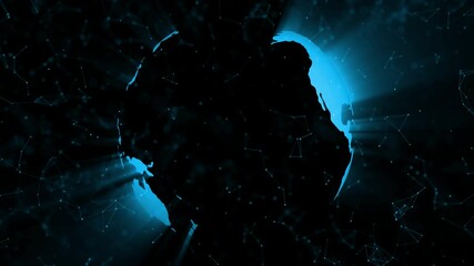 Wall Mural - abstract seamless loop earth planet network with lines dots animation. view from space.