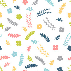 Wall Mural - Floral seamless pattern with hand drawn flowers. Scandinavian style. Doodle flower