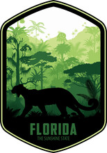 Florida Vector Label With Palms And Puma