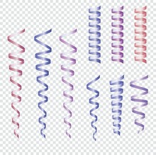Set Of Colorful Ribbons Of Purple Shades On A Transparent Background. Decor Elements For Your Projects.