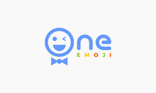 Vector Graphic Illustration Logo Design For One Emoji, Combination Pictogram Pictorial Mark And Work Mark Typography, With The Letter O As A Smiley Face