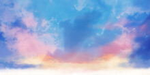 朝焼けの空の風景イラスト　水彩風テクスチャ素材