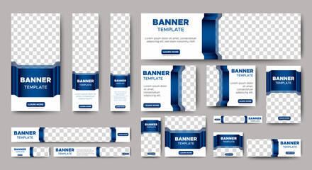 set of creative web banners of standard size with a place for photos. Business ad banner. Vertical, horizontal and square template.