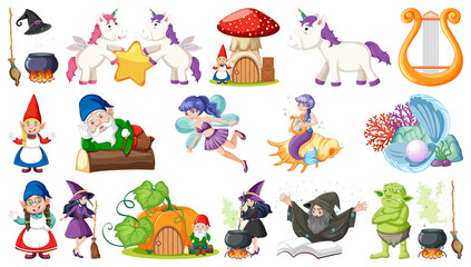 Wall Mural - Set of fantasy fairy tale characters and elements