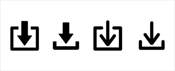 Download icon set. Square shaped download buttons vector icons set. Stream down website button collection. Vector stock illustration and template.