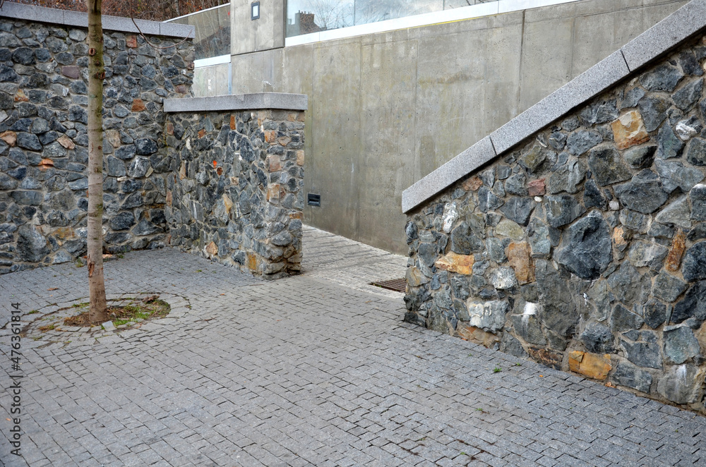 Recessed Wall Ramp wheelchair ramp and stairs on the other side. height differences are ...
