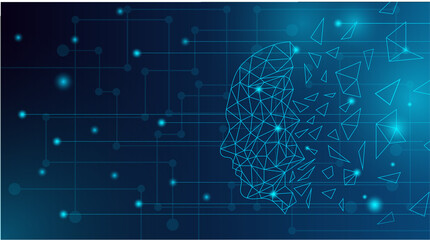 Human Head Hologram Artificial Intelligence Technology Background. AI and science concept vector
