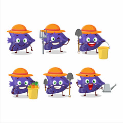 Poster - Farmer fish purple gummy candy cute mascot character with fork