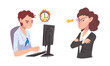 © topvectors - Woman Office Worker Failed with Deadline Staying Late at Workplace and Angry Chief Vector Set