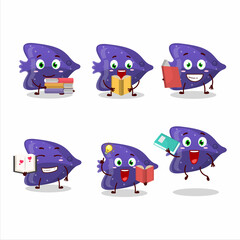 Sticker - A picture of fish purple gummy candy cartoon character concept reading an amusing book