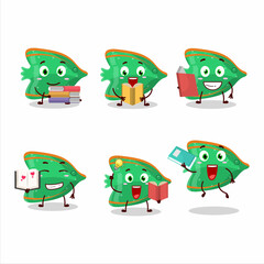 Poster - A picture of fish green gummy candy cartoon character concept reading an amusing book