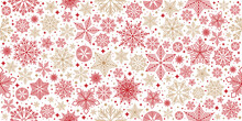 Christmas Seamless Pattern With Geometric Motifs. Snowflakes With Different Ornaments.
