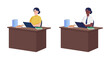 © IMG visuals characte - Angry secretaries sitting at desks semi flat color vector characters set. Full body people on white. Bad mood isolated modern cartoon style illustrations collection for graphic design and animation