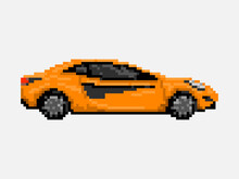 Illustration Of Orange Sport Car In Pixel Art Style