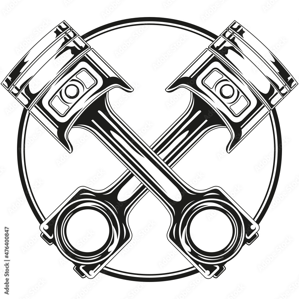 Mechanic logo SVG design with circled crossed pistons, Mechanic