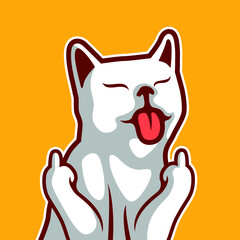 Wall Mural - Cute Cat Kitten Make A Middle Finger Symbol - Vector