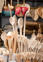 Wooden Spoons And Kitchen Utensils. Poznan, Poland - Christmas Market On Plac Wolności (Liberty Square)