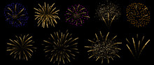 Beautiful Fireworks With Shining Sparks, Set. Vector Illustration