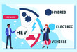 © Nadezhda Kozhedub - HEV - Hybrid Electric Vehicle acronym. business concept background.  vector illustration concept with keywords and icons. lettering illustration with icons for web banner, flyer, landing