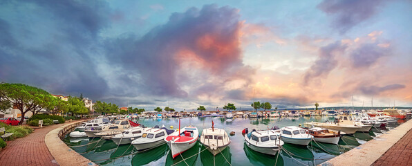 Wall Mural - Waterfront and view of marina in resort town Crikvenica. Istria, Croatia