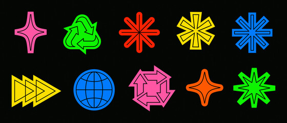 Leinwandbilder - Set Of Cool Modern Geometric Stickers. Abstract Shape Patches Vector Design. Trendy Graphic Elements.